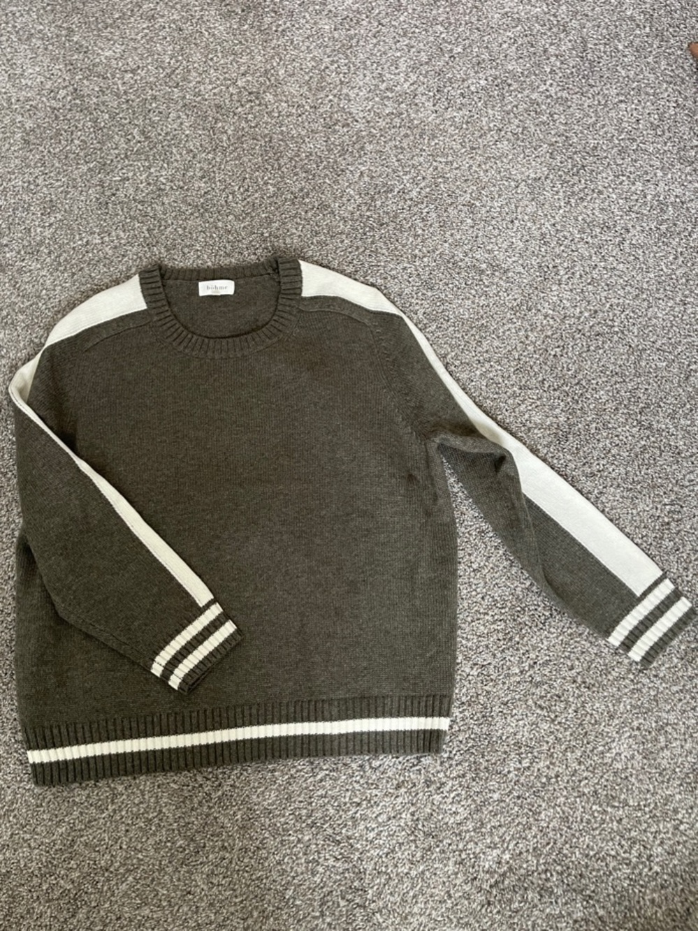 Women’s Olive Green Contrast Stripe Crewneck Sweater